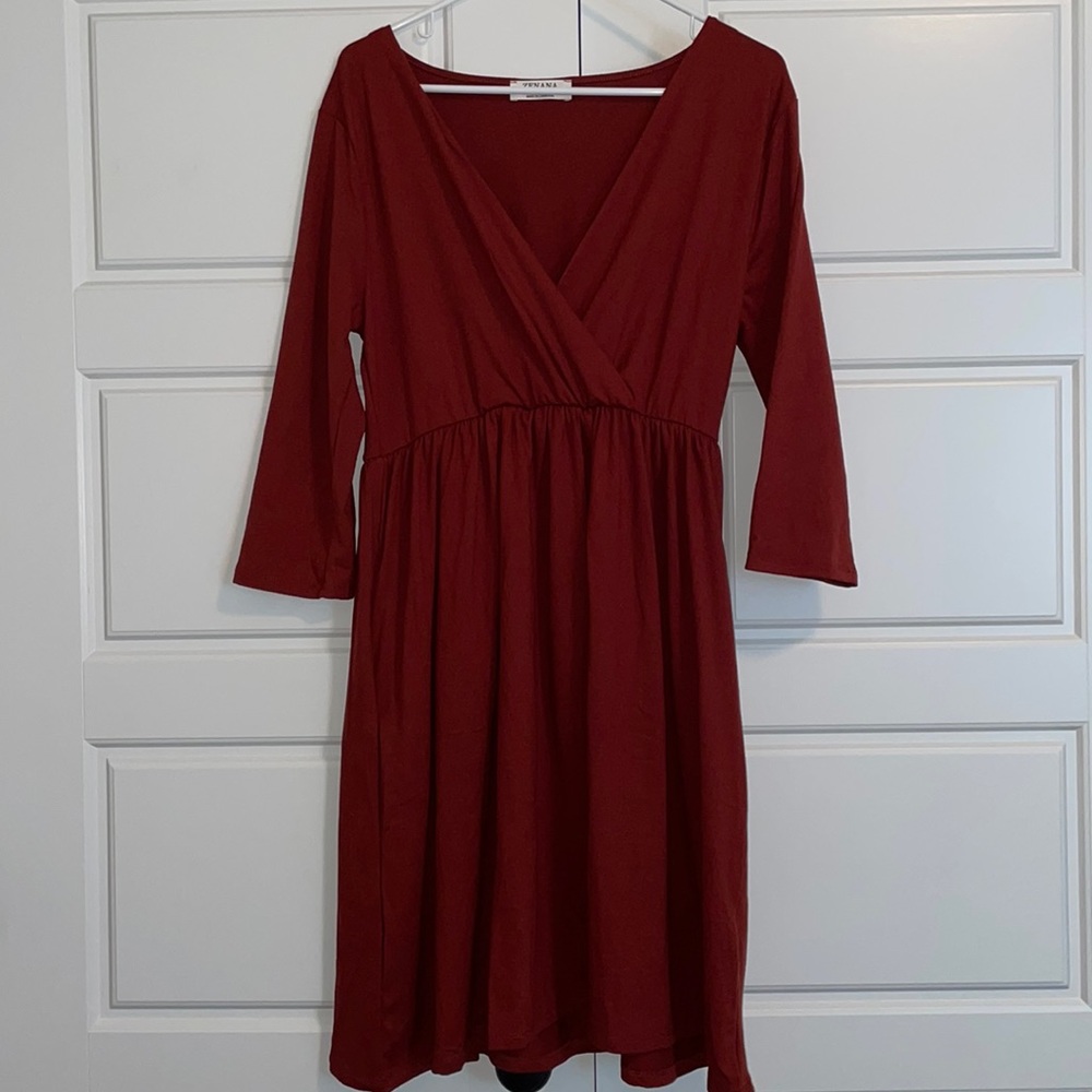 Rust Wrap V-neck Zenana dress with pockets